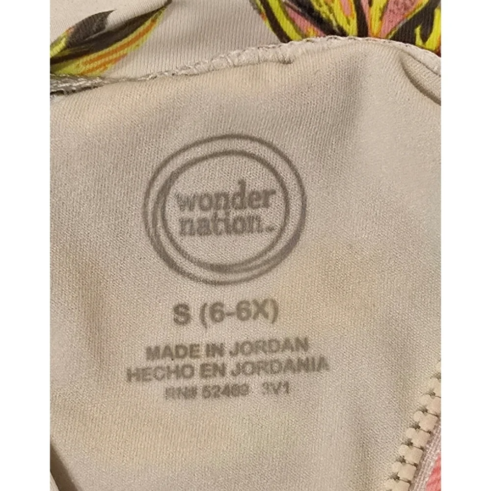 Wonder Nation Floral Rashguard One-Piece Swimsuit Size 6 Long Sleeve Zip Front